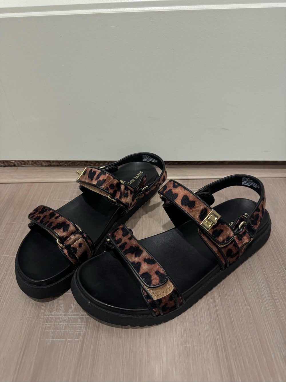 Steve Madden Leopard Print Platform Sandals - Black & Brown